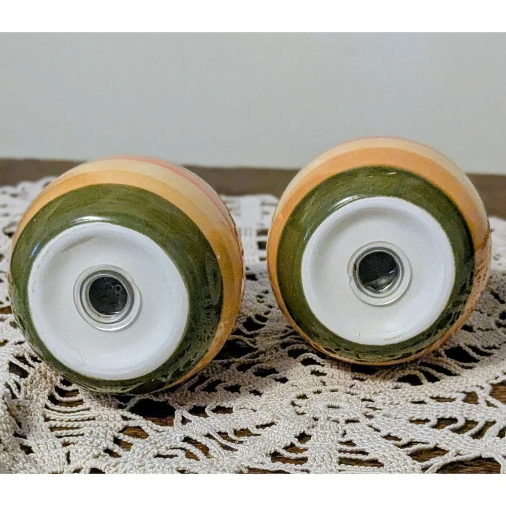 Vintage Striped Salt and Pepper Shakers Hand Painted Ceramic Orange Green Retro